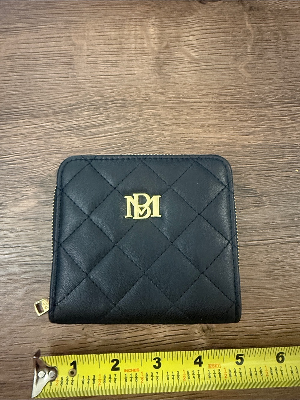 Badgley Mischka Black Quilted Zip-Around Wallet with Gold Logo